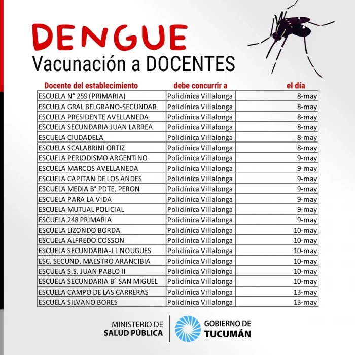 Vacunación contra el dengue para los docentes: cuándo me toca vacunarme según mi escuela