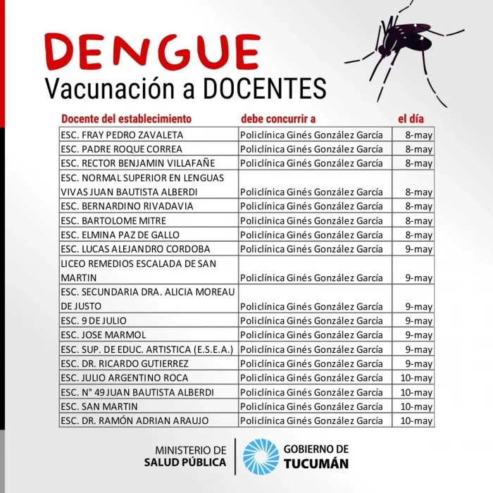 Vacunación contra el dengue para los docentes: cuándo me toca vacunarme según mi escuela