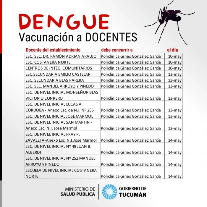 Vacunación contra el dengue para los docentes: cuándo me toca vacunarme según mi escuela