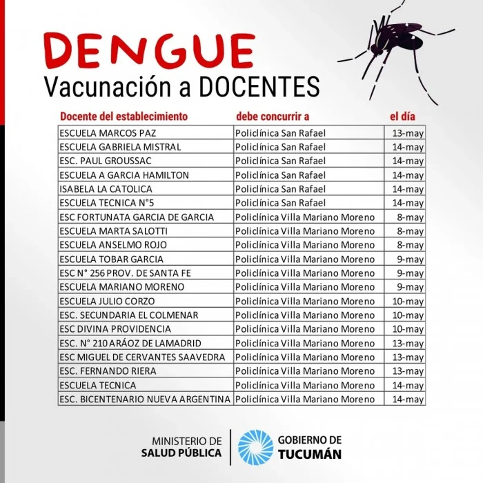 Vacunación contra el dengue para los docentes: cuándo me toca vacunarme según mi escuela